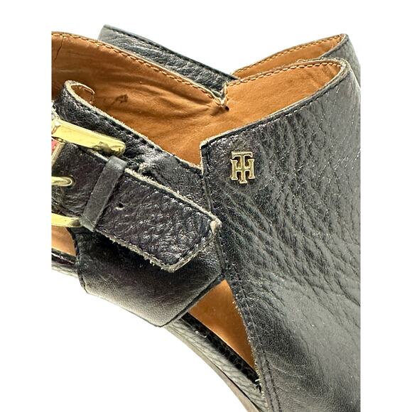 Tommy Hilfiger Black Leather Open Toe Sling Back Heeled Sandals Shoes size 8M - Picture 12 of 16